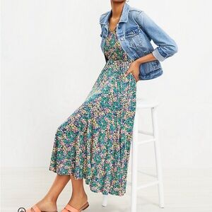 LOFT Floral Maxi Dress in Teal, Pink & Yellow